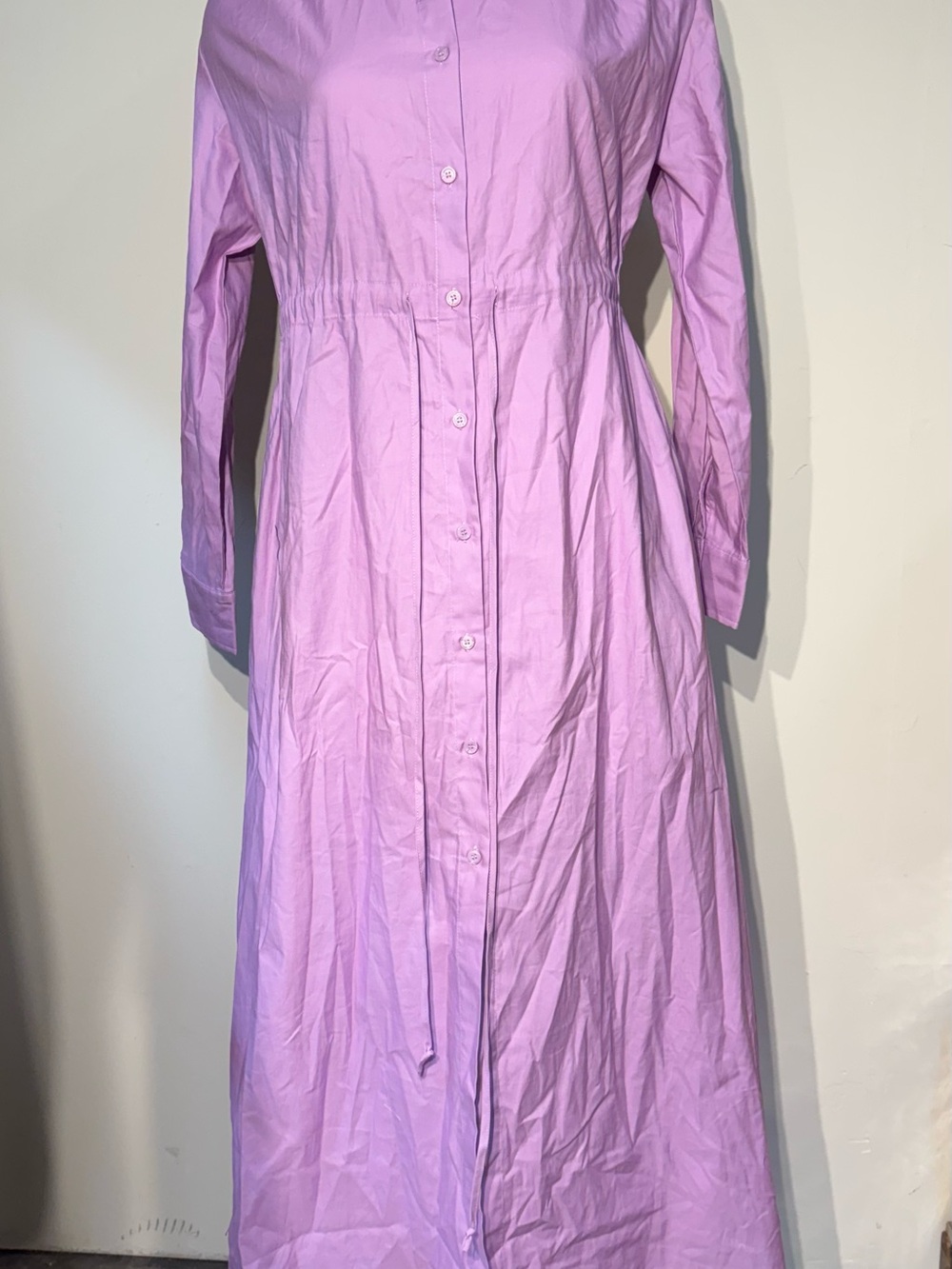 Lavender Button-Front Shirt Dress Cotton Xs - Picture 3 of 12